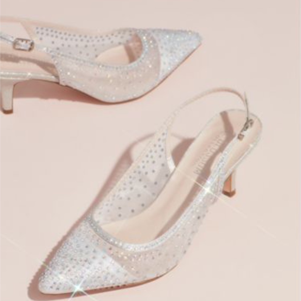 NWT! Mesh Gem Embellished Sling Back Bridal Heels